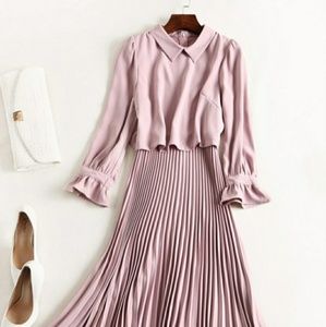 Ruffled cuff pleated dress